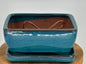 Green Ceramic Bonsai Pot  With Attached Humidity/Drip tray - Professional Series Rectangle  6.37" x 4.75" x 2.625"