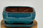 Blue / Green Ceramic Bonsai Pot- Rectangle  Professional Series with Attached Humidity/Drip Tray  6.37" x 4.75" x 2.625