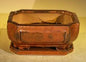 Aztec Orange Ceramic Bonsai Pot - Rectangle  Professional Series with attached Humidity/Drip tray  6.37" x 4.75" x 2.625"
