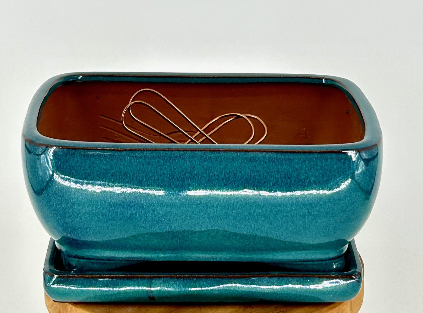 Blue / Green Ceramic Bonsai Pot  With Attached Humidity/Drip tray-Professional Series  Rectangle 8.5" x 6.5" x 4.0"