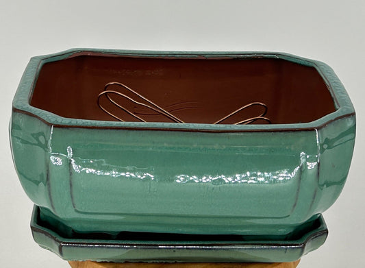 Light Green Ceramic Bonsai Pot - Rectangle  Professional Series With Attached Humidity/Drip tray  10.75" x 8.5" x 4.125"