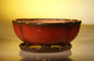 Parisian Red Ceramic Bonsai Pot - Oval / Lotus Shaped  Professional Series With Attached Humidity/Drip tray   10.75" x 8.5" x 4.125"