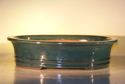 Dark Moss Green Ceramic Bonsai Pot - Oval   17.5" x 13.75" x 4.5" OD