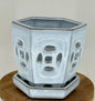 White Ceramic Orchid Pot  - Hexagon Shaped With Attached Humidity Drip Tray 5.5" x 5.5" x 5.25" tall