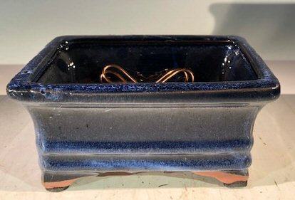 Marble Blue Ceramic Bonsai Pot - Rectangle  Professional Series   6" x 4" x 2"