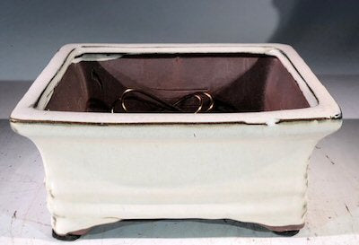 Beige Ceramic Bonsai Pot - Rectangle  Professional Series   6" x 4" x 2"