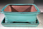 Light Blue Ceramic Bonsai Pot - Rectangle With Humidity Drip Tray 7" x 5.5" x 3"