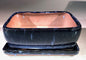 Marble Blue Ceramic Bonsai Pot - Rectangle With Humidity Drip Tray 8" x 6" x 3"
