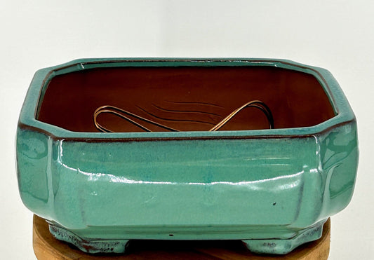 Light Green Ceramic Bonsai Pot Rectangle with Indented Corners Professional Series 8.25" x 6.75" x 3.5"
