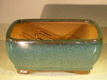 Blue / Green Ceramic Bonsai Pot - Rectangle  Professional Series  8.25" x 6.25" x 3.25""