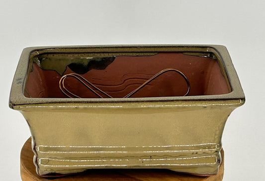Olive Green Ceramic Bonsai Pot - Rectangle  Professional Series  8.25" x 6.25" x 3.25"