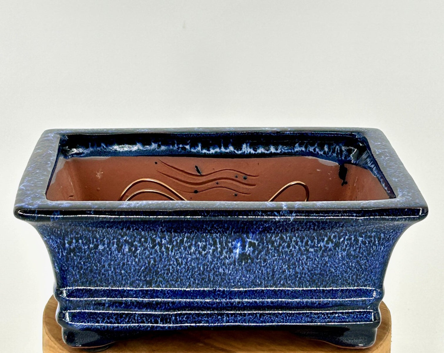 Marble Blue Ceramic Bonsai Pot - Rectangle  Professional Series  8.25" x 6.25" x 3.5"