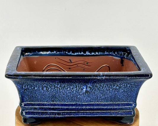 Marble Blue Ceramic Bonsai Pot - Rectangle  Professional Series  8.25" x 6.25" x 3.5"