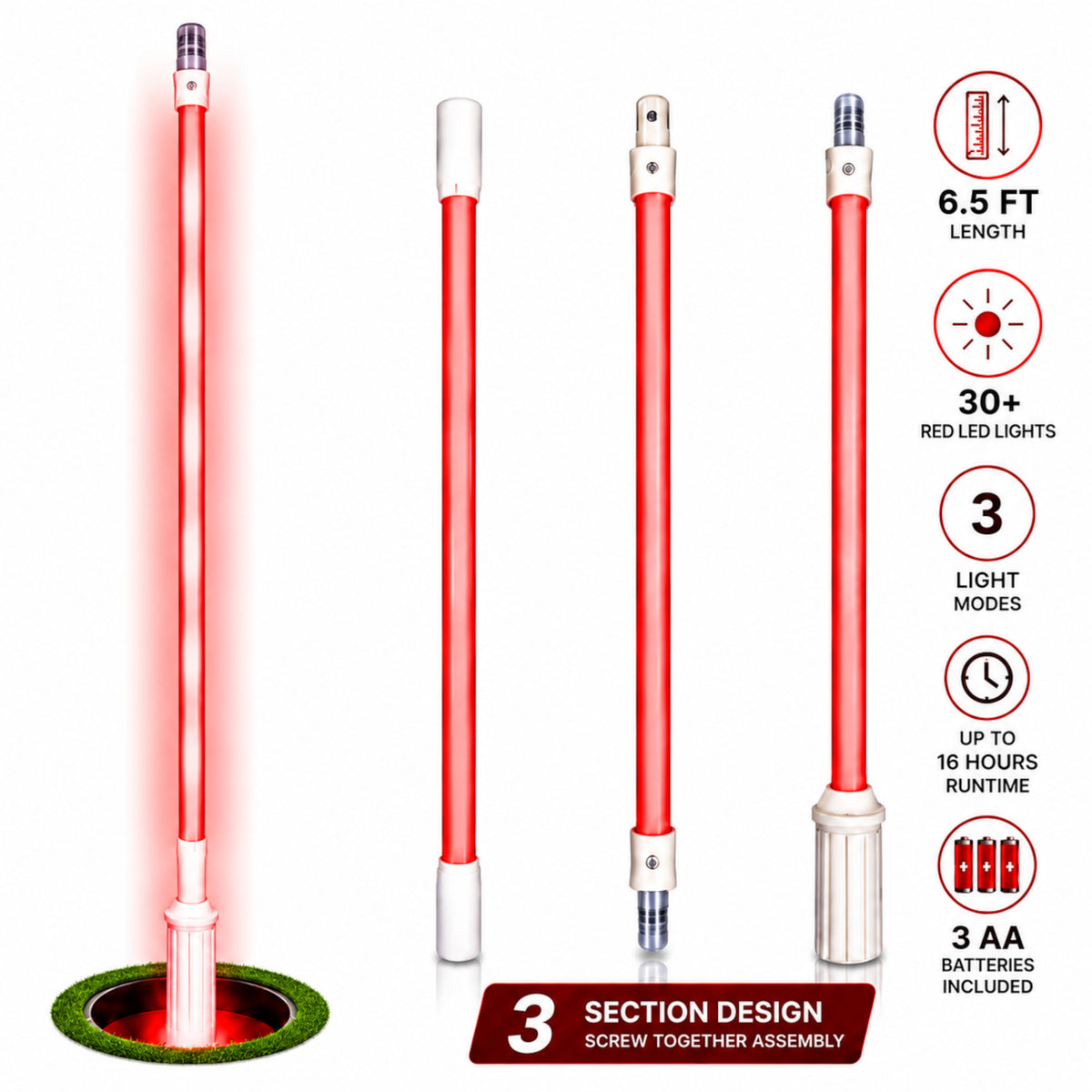 LED 78 Inch Red Flag Stick