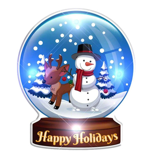 Light Up Christmas Happy Holidays Snowman Globe Body Light Pin