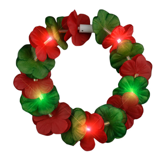 Light Up Christmas Hawaiian Stretch Flower Crown Red Green
