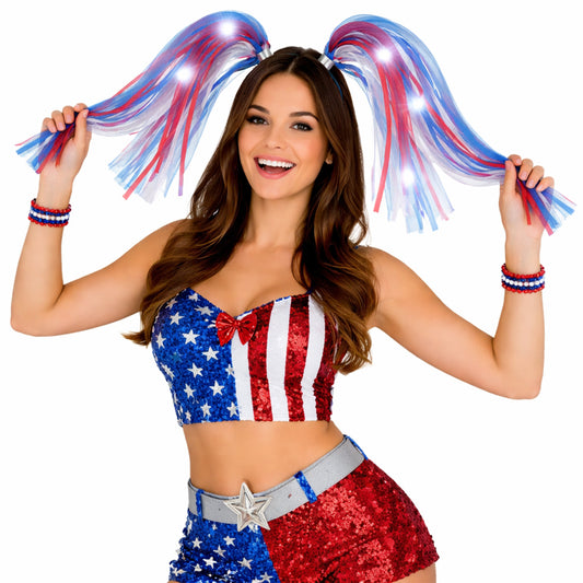 Red White Blue Noodle Headband Flashing Dreads
