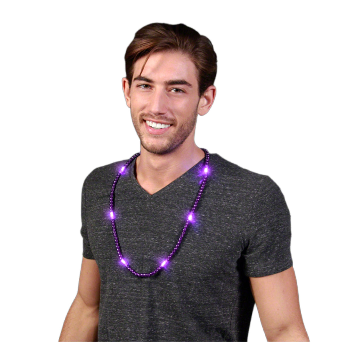 LED Necklace with Purple Metallic Beads for Mardi Gras
