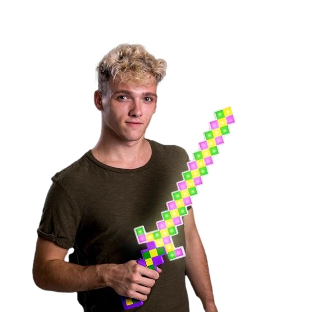LED Pixelated Mardi Gras Warrior Sword Purple Green Gold