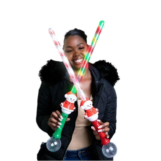 1 Unit Light Up Striped Candy Cane Snowman Sword with Prism Ball Assorted