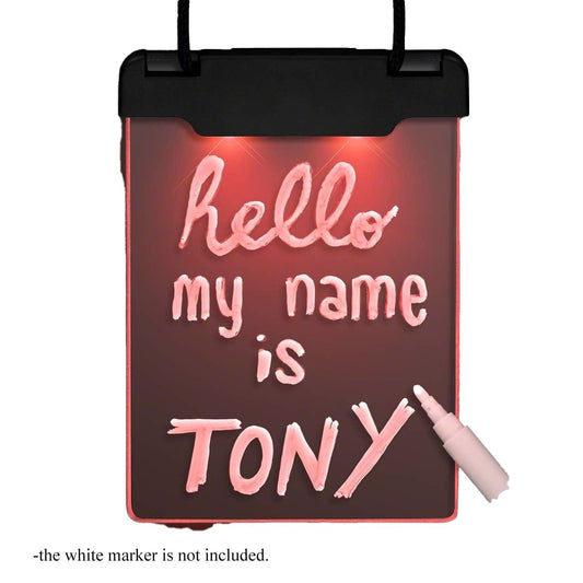 Red LED Personalized Write On Clear Plastic Badge Necklace
