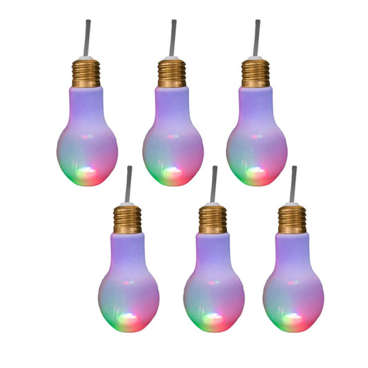 Pack of 12  Multicolor Translucent LED 16 Ounce Bulb Cup with Lid and Straw