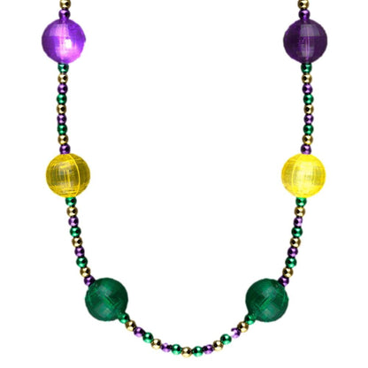 Light Up Purple Green Gold Acrylic Balls in Beaded Necklace for Mardi Gras