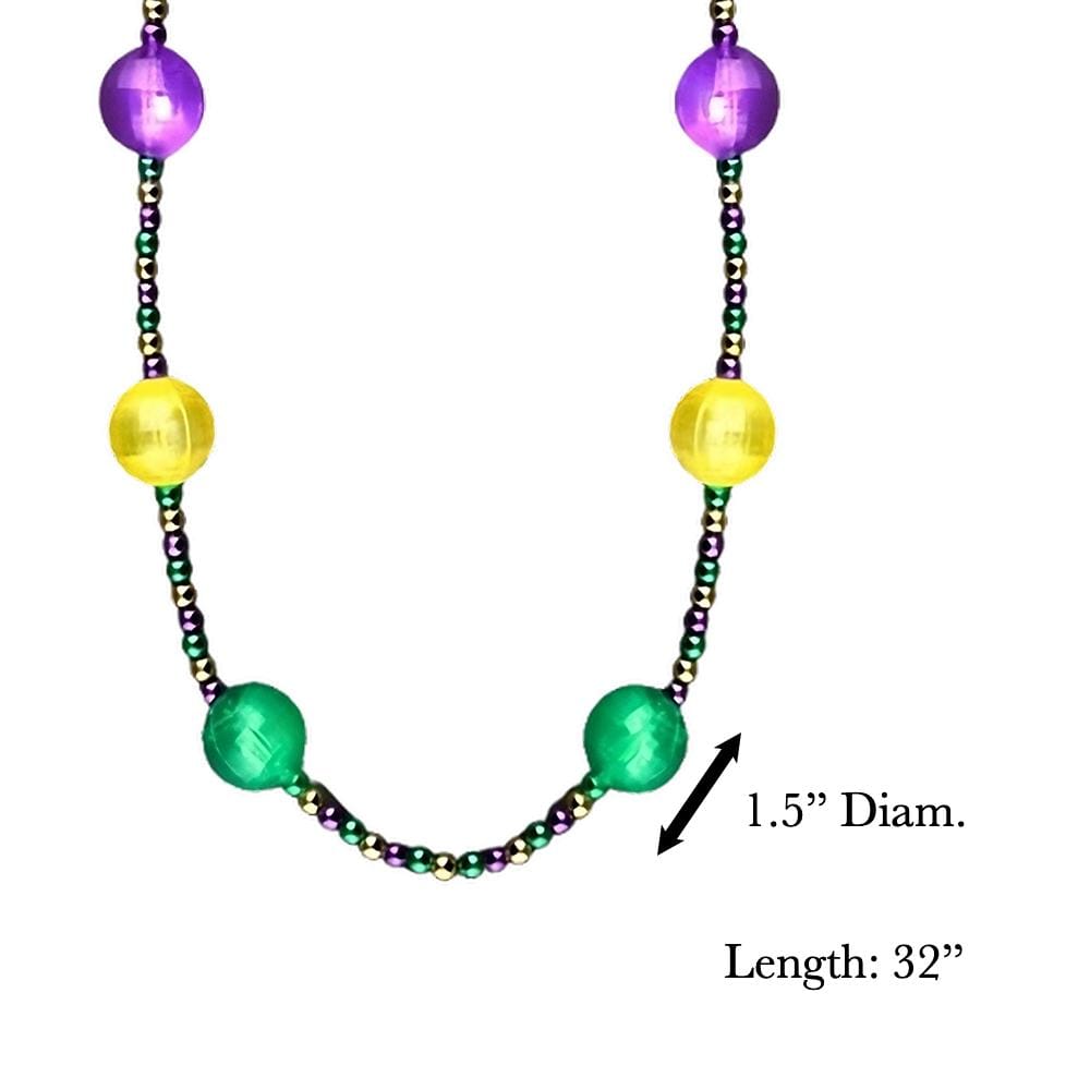 Light Up Purple Green Gold Acrylic Balls in Beaded Necklace for Mardi Gras