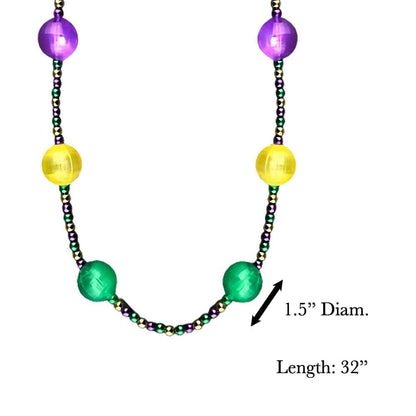 Light Up Purple Green Gold Acrylic Balls in Beaded Necklace for Mardi Gras