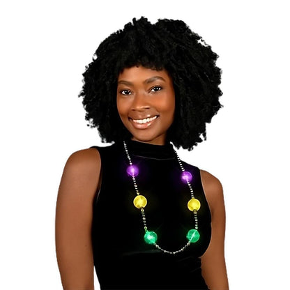 Light Up Purple Green Gold Acrylic Balls in Beaded Necklace for Mardi Gras