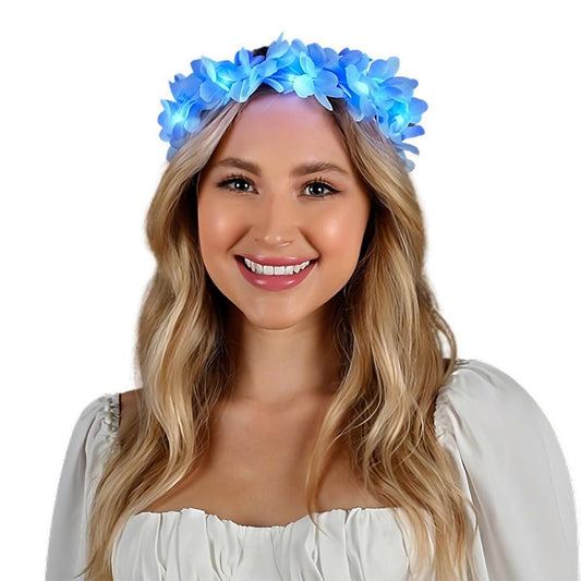 Light Up Flashing Blue Flower Crown Stretchy Headband