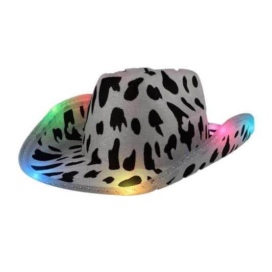 Light Up Cow Print Cowboy Hat