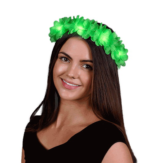 Light Up Flashing Green Flower Crown Stretchy Headband