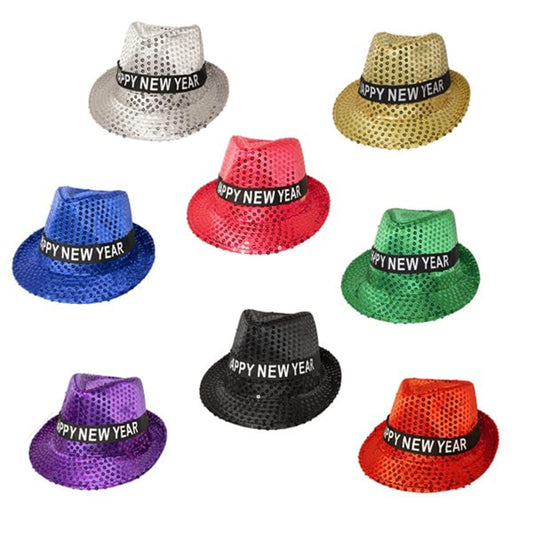 Light Up Happy New Year Sequin Fedoras Pack of 12