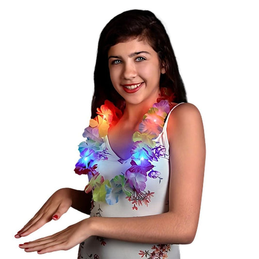 Light Up Hawaiian Flower Lei Necklace Rainbow
