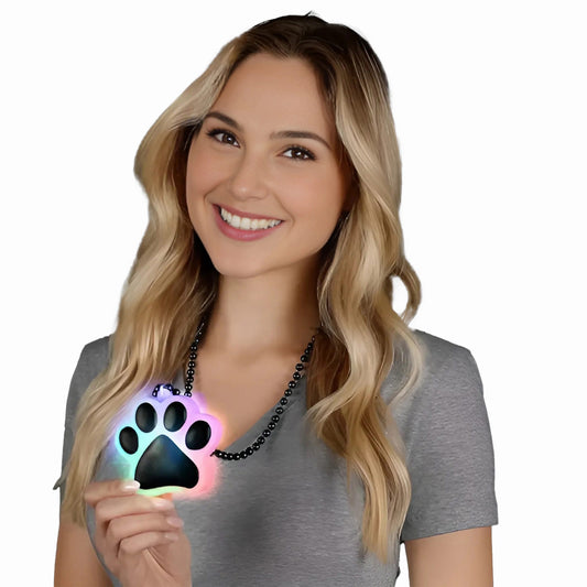 Light Up Multicolor Paw Print Charm Necklace