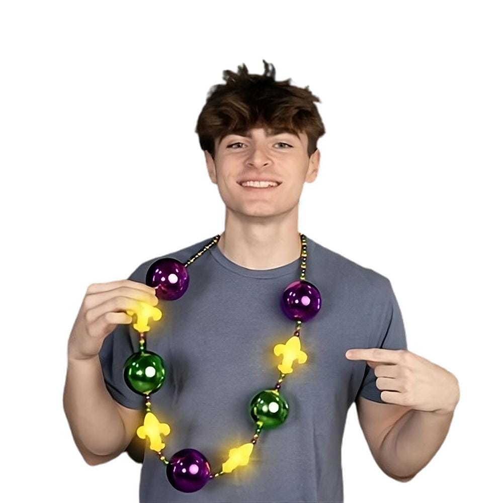 Light Up Oversized Fleur de Lis Mardi Gras Balls Necklace