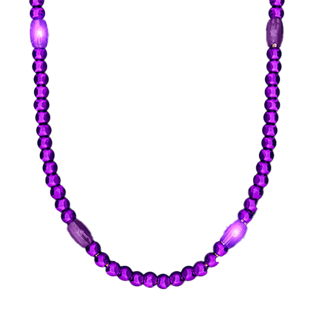 LED Necklace with Purple Metallic Beads for Mardi Gras