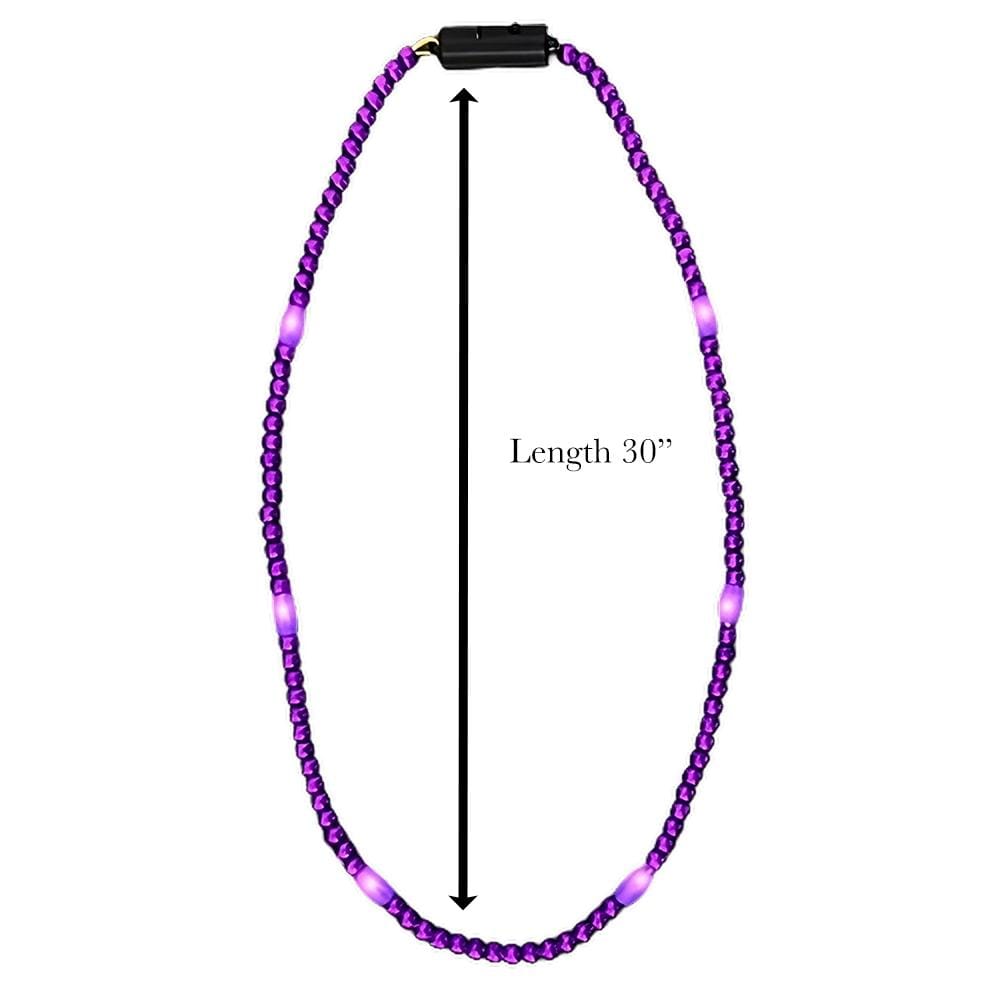 LED Necklace with Purple Metallic Beads for Mardi Gras