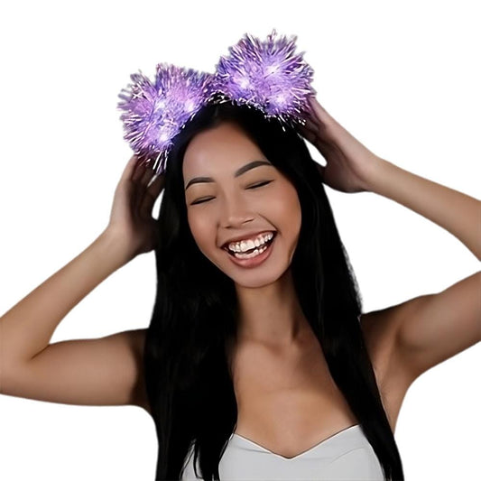 White LED Tinsel Fluffy Cat Ears Headband