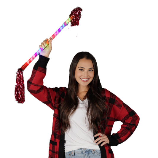 Light Up Twirling Candy Cane Baton Christmas Wand with Red Tinsel