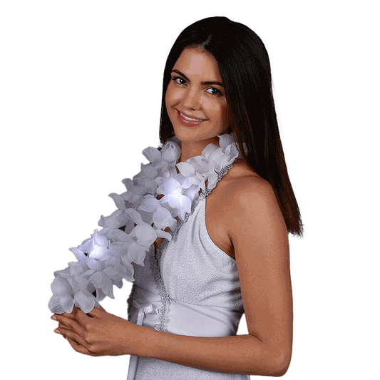 White Flashing Hawaiian Lei Necklace