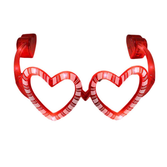 Light Up Jolly Hearts Shaped Candy Cane Christmas Valentines Sunglasses Red