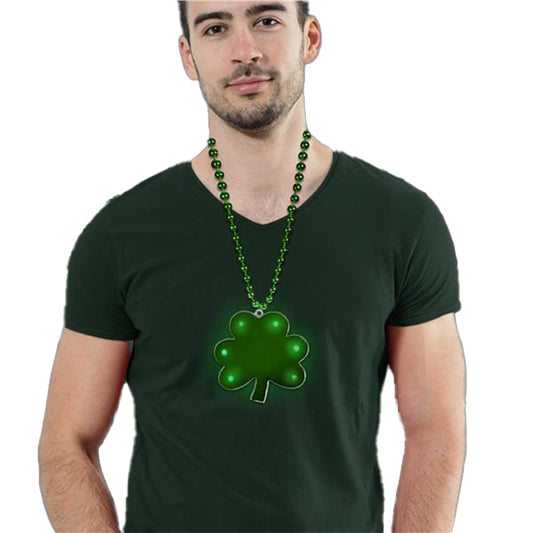 Pack of 18 Irish Pride Light Up Shamrock Medallion Beaded Necklaces