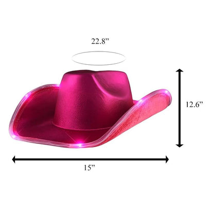 Light Up Shiny Satin Metallic Space Cowboy Hat Viva Pink Magenta