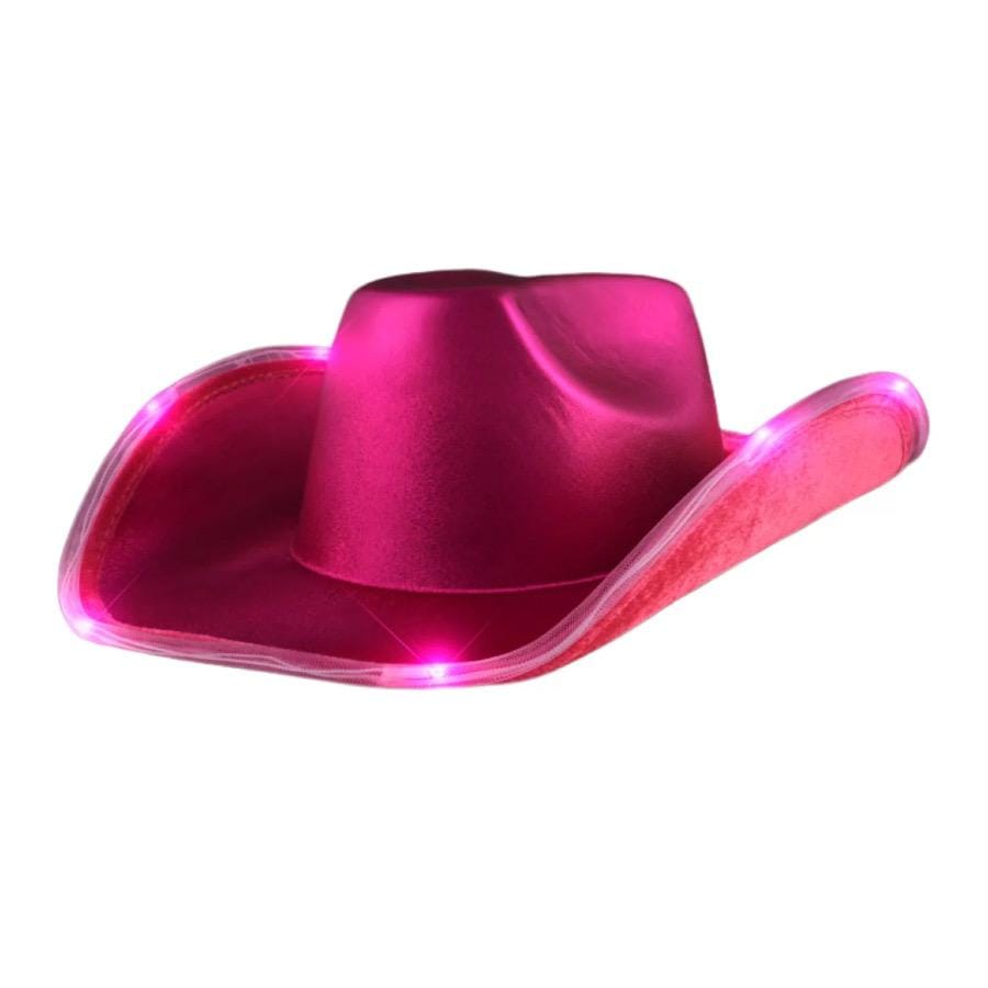 Light Up Shiny Satin Metallic Space Cowboy Hat Viva Pink Magenta
