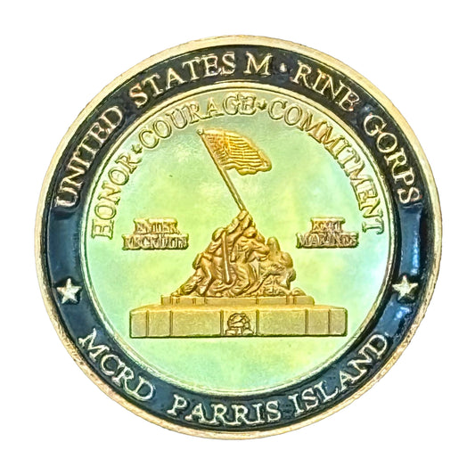 Marine Corps Recruit Depot MCRD Parris Island Challenge Gold Plated Coin