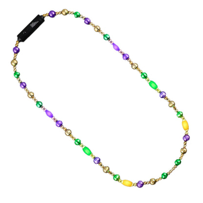 Disco Glam Edition Metallic Mardi Gras Beads Necklace with 6 LED Lights