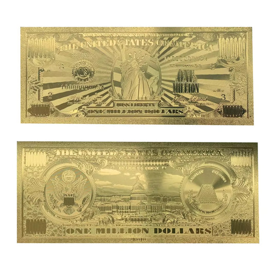 Miss Lady Liberty 1 Million Dollars Original 24K Gold Plated Bill Collectible Banknotes for Decoration