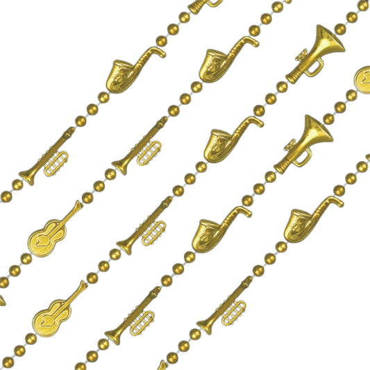 Non Light Up Metallic Gold Plated Jazz Instruments Beaded Necklace Pack of 12